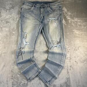 Ksubi Jeans Mens 40 Light Wash Distressed Slim Denim Streetwear